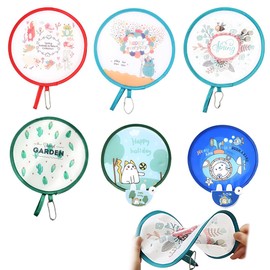 Foldable Hand Fan Set, 6 Pieces Round Fans, Portable Pop-Up Fans with Japanese Pattern, Summer Japanese Fans for Cooling, Wedding and Home Decoration, Festival Party Foldable Hand Fan Round