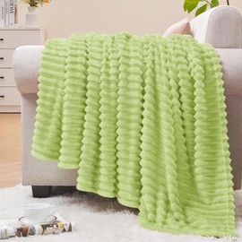 BEDELITE Fleece Throw Blanket for Couch – 3D Ribbed Jacquard Soft and Warm Decorative Fuzzy Blanket – Cozy, Fluffy, Plush Lightweight Cream Lime Throw Blankets for Bed, Sofa, 50x60 inches