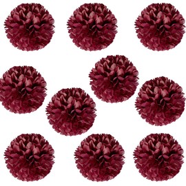 YLY's love 10pcs Pom Poms Tissue Paper Flower Decorative Hanging Flower Balls DIY Paper Craft Flowers for Wall Wedding Birthday Party Baby Shower Home Decorations (Burgundy, 10pcs-10in)