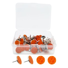 50 pcs Reflective Tacks for Trail Marking, Reflective Trail Markers Reflective Thumb Tacks Glow in The Dark Tacks for Hunting Hiking Camping Outdoor Survival with Clear Box (Crackle Orange)