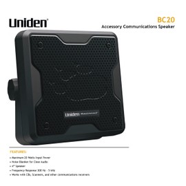Uniden (BC20) Bearcat 20-Watt External Communications Speaker. Durable Rugged Design, Perfect for Amplifying Uniden Scanners, CB Radios, and Other Communications Receivers ,Black