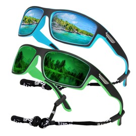 SKYWAY Polarised Sunglasses Men Sports Glasses Cycling Glasses Men Women for Baseball Running Cycling Fishing Golf UV400 Protection Sunglasses, 2 x blue+green