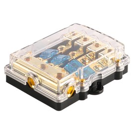 Laroal Fuse 4 Way Holder 60A, 0/2/4 Gauge In 4/8 Gauge Out Copper Fuse Distribution Block For Car Boat Motor Marine Amplifier Stereo Video System 12V