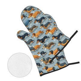 Colors Dachshund Weiner Dog Oven Mitts and Pot Holders Sets of 4, Heat-Resistant Hot Pads Non-Slip BBQ Gloves for Kitchen Baking Cooking Grilling