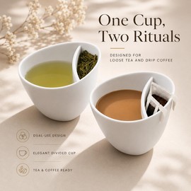 Divided Ceramic Tea Cup for Loose Leaf Tea & Drip Coffee, White