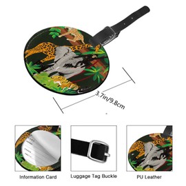 TKS MITLAN Jungle Animals Luggage Tag for Suitcases Women Elephant Giraffe Chimpanzee Tiger Leopard Lying on Tree PU Leather Bag Travel Suitcase ID Identifier Round Baggage Tags (1 Pack)