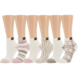 BEARPAW Ladies 6 Pair Pack Cozy Super Soft Warm Lounge Socks Multi Color Patterned Ankle and Low Cut Packs, Lotus