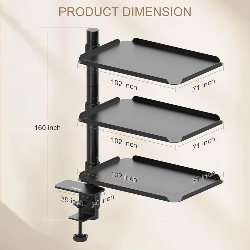 POWNEW 3 Tier Metal Clamp On Desk Shelf - 360°
