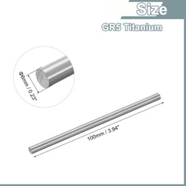 sourcing map 1Pcs GR5 Titanium Rod, Dia 6mm 0.23" Length 100mm 3.94" Metal Solid TC4 Titanium Alloy Round Bar Rod Stock for Model Plane Cars Ship DIY Craft Metal Working