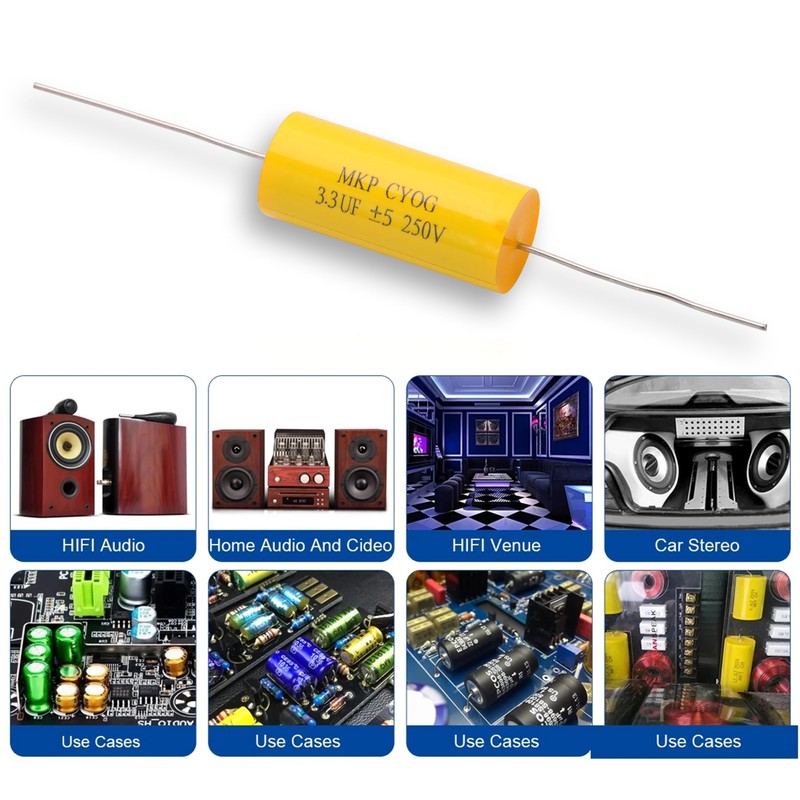 Cermant 10Pcs 250V 3.3uF Frequency Divider Capacitor，Axial Audio Speaker Non-Polarity