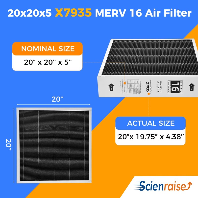 X7935 Air Filter 20x20x5 MERV 16 Filter, Compatible with Lennox