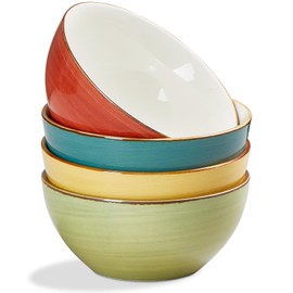 ONEMORE 16 oz Cereal Bowls Set of 4 Soup Bowls Ceramic for Kitchen - Dishwasher and Microwave Safe - Colorful Bowl Set for Oatmeal Salad Pasta Fruits, 5.5 inch, Assorted Colors