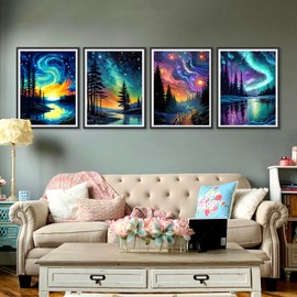 Cewlonp 4 Pack Paint by Number for Adults - Starry Night, Easy Canvas Paint by Numbers for Gift, Home Wall Decor (4 Pack, 12x16 inch)