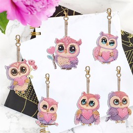 LFSX0828 6 Pcs DIY Diamond Art Keyrings, Double Sided Diamond Painting Keychains Kits for Adults, 5D Full Drill Gem Art Keyrings, Backpack Handbag Ornaments Decoration