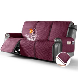 TAOCOCO 100% Waterproof Recliner Sofa Cover-Non Slip Split Couch Covers for Reclining Couches with Elastic Straps,Couch Covers for 3 Cushion Couch Sofa Pet Friendly(Wine, 3 Seater)