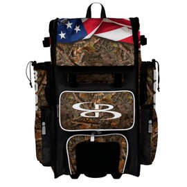 Boombah Superpack Hybrid Rolling Bat Bag - Wheeled & Backpack Version - USA Backwoods Black/White/Olive Drab