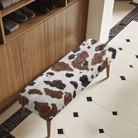 Cugasmaru Cow Print Bench Covers Slipcover Rectangle End of Bed Bench Dustproof Removable Stretch Dining Chair Cover for Living Room Home Decor Outdoor Party Cars