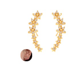 Flower Ear Climbers Earrings For Women, 925 Silver Needle Dainty Cz Star Shiny Stud Cuff Crawler Earrings For Bride Wedding Christmas Jewelry Gift (Gold)