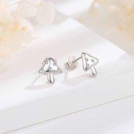 INFUSEU Mushroom Earrings Stud for Women Sterling Silver Cute Jewelry Cubic Zirconia for Teen Funny Small Gifts