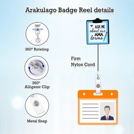 Arakulago Ask Me About Our AMA Forms Nurse Badge Reel Retractable Nursing Student Funny Badge Holder with ID Clip Accessories CNA RN Medical Assistant Name Badge Clip Glitter Acrylic ID Card Gr37Y