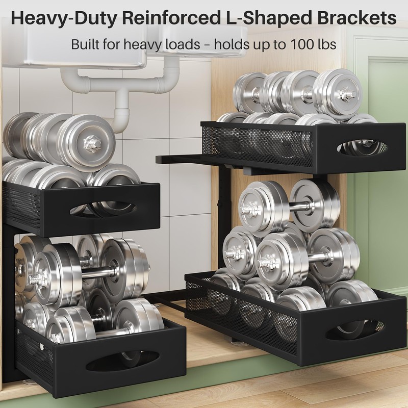 Under Sink Organizer, 2 Tier Pull out Cabinet Organizer Baskets