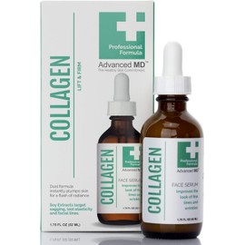 Advanced Md Suero Hidratante Facial Con Colágeno Para Arrugas Y Líneas Finas. Fórmula Profesional Para Reafirmar Y Tensar La Piel Al Tratar La Elasticidad Perdida. Extracto Suero De Colágeno 3,75 Onz
