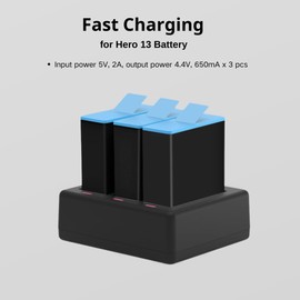 Fotleey Fast Charging Battery Charger for GoPro Hero 13 Supports 3 Batteries Charging Over Current Protection