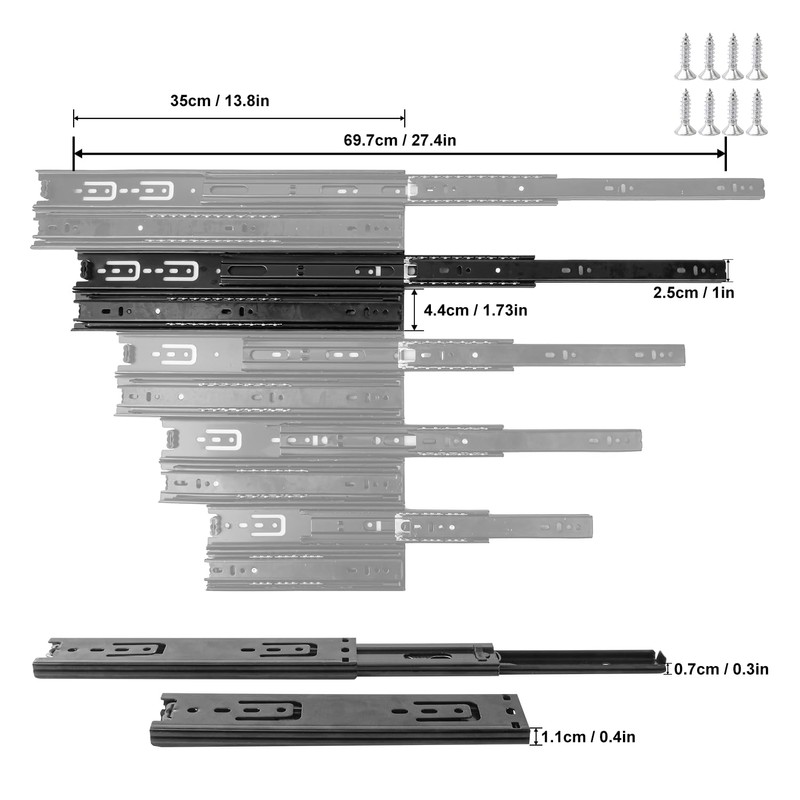 Biugaaufai 6 Pairs 14 Inch Black Full Extension Drawer Slides,