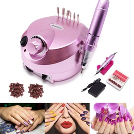Taladro de Uñas Máquina, Kit de Taladro Eléctrico para Lima de Uñas con Bandas de Lijado, Vibración de Bajo Ruido para Uñas Acrílicas, Juegos de Pulidores de Uñas de Gel, Rosa Oro