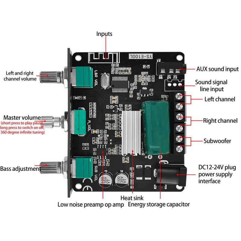 Bluetooth Amplifier Board 2.1 Channel Treble Bass 2x 50W 100W