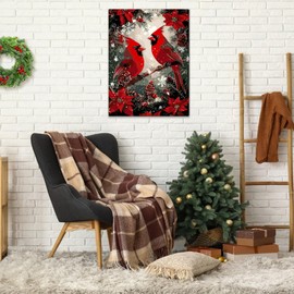 Christmas Paint by Numbers Kits for Adults Beginners on Framed Canvas, DIY Adults Paint by Numbers Kits, Cardinal Landscapes Color by Number Acrylic Easy Painting Number Kit Arts and Crafts 12x16inch