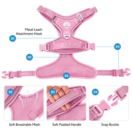 Hipubby Dog Harness Medium Sized Dog, No Pull Pet Harness with 2 Metal Rings and Control Handle, Adjustable Soft Dog Vest with Reflective Strips, Easy Walking and Training for Medium Dogs, Pink, M