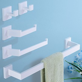 TRUSTMI Bathroom Hardware Accessories Set 5-Piece Square Towel Bar Assembly Stainless Steel Wall Mounted, White