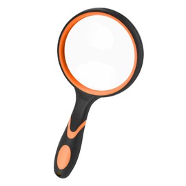 Lupa de Lectura de Gran Aumento de Mano 10X 75 mm Lupas Portátil, Aplicada a Libros de Ciencia Insectos Hobby Observación Premium Mango Suave para Mayores Niños (Ferroso + Naranja)