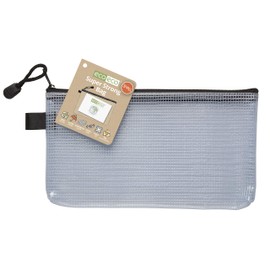 eco-eco Small DL 95% Recycled Super Strong Bag, Waterproof Mesh Tuff Bag, Reinforced Black Zip Closure (Pack of 12), Black/Clear