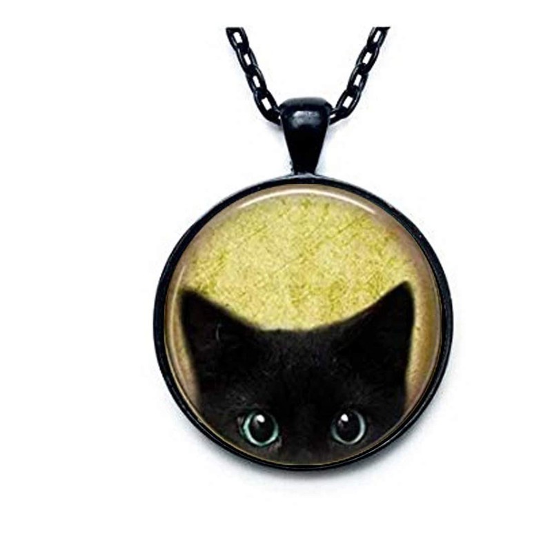 Black Cat Necklace - Peeking Black Cat Pendant - Cute