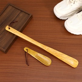 PRETYZOOM 2Pcs Wooden Shoe Horns Long Handle 15.74 Inch and Short Handle 6.3 Inch Ergonomic Timber Shoe Helpers Beige