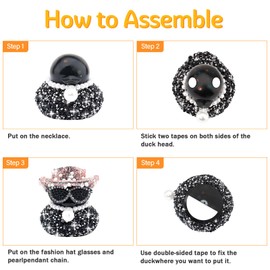 wonuu Black Diamond Rubber Duck Car Ornaments Funny Office Gifts Dashboard Decorations for Cool car Accessories with Red