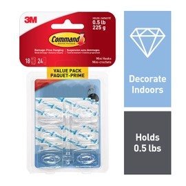 Command Mini Hooks Value Pack, Mini, Clear, 18 Hooks 24 Small Strips