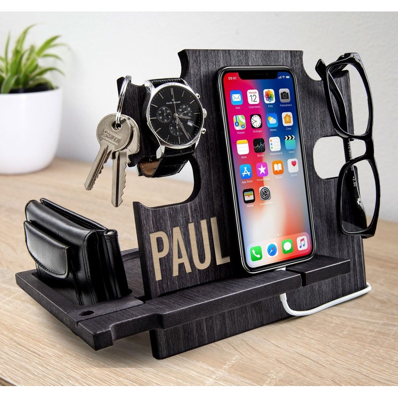 Docking Station Holz personalisiert – Männer Geschenk Geburtstag – Organizer