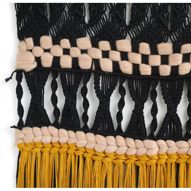 IOWER Macrame Wall Hanging Black Woven Macrame Wall Decor Boho