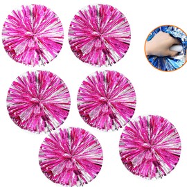 Pack of 6 Pom Poms Cheerleading, Cheerleader Pompoms, 12 Inch Metallic Cheerleading Pompoms, Cheer Poms with Handle, Cheerleader Pompoms Hand Flowers for Sports Dance Cheering Children Adults (Rose +