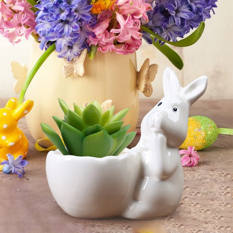 QUINTRA Easter Bunny Mini Ceramic Succulent Pots Thumb Flower Pots