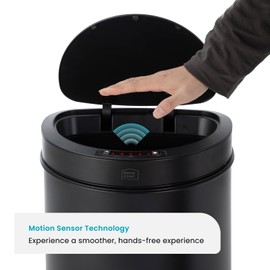 Home Zone Living 16 Gallon Automatic Trash Can with Motion Sensor Technology and Smooth Soft Closing Lid, 60 Liter Capacity, Black