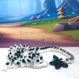 3D Printed Dragon with Dragon Egg, 12" White and Green Cherry Blossom Dragon, Fidget ADHD Toy, Gift Dragon Toy D017-BEG