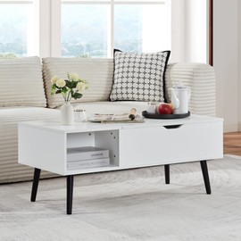 39" Coffee Table, Wood Lift Top Coffee Tables for Living Room with Storage Shelf and Hidden Compartment, White