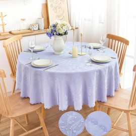 EFFICINATURE 70 Inch Purple Round Tablecloth - Waterproof, Wrinkle Free, Leaves Jacquard Fabric - Perfect for 30-58” Tables - Dinning, Outdoor, Birthday Party, Kitchen & Table Linens