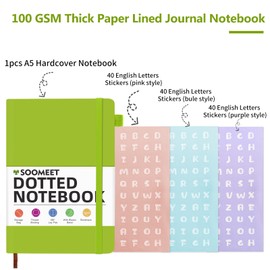 Soomeet Dotted Journal Bullet Notebooks with Inner Pocket, Hardcover Leather Notebook, 100Gsm Premium Thick Paper, Stickers, A5, 5.7 x 8.3 inches(Green)