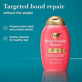 OGX Repair & Protect Bond Protein Repair Shampoo, Lightweight Hair Wash Cleanses & Targets Damaged Hair for Effective Bond Repair, Formulated without Parabens, 13 fl. oz