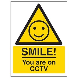 V Safety Warning - SMILE! You Are On CCTV 200 x 300 mm - Glow In The Dark 1mm Rigid Plastic Safety Sign